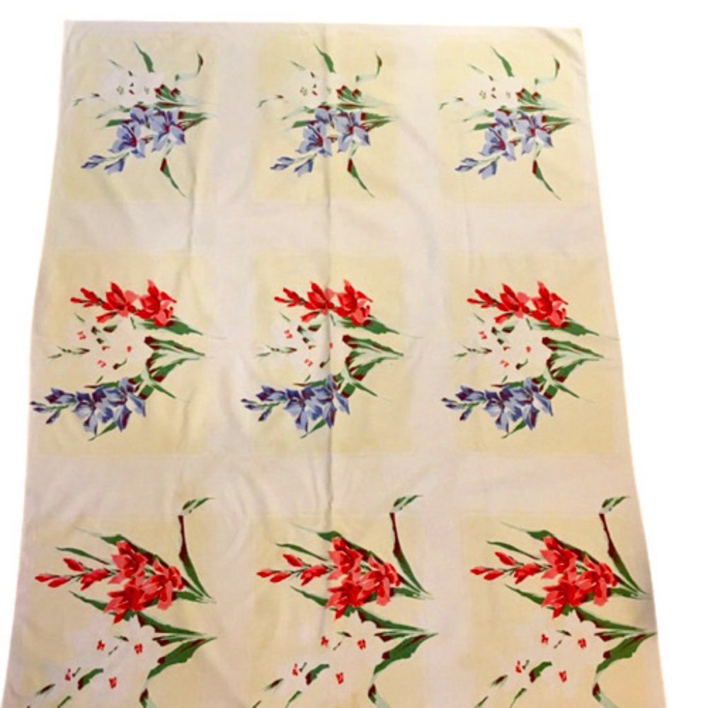 America's Pride Tablecloth and Napkins Pink White Blue Floral Vintage 40s